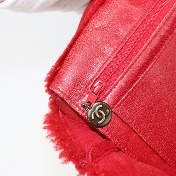 CHANEL Tote Bag Suede Red CC Auth 164529