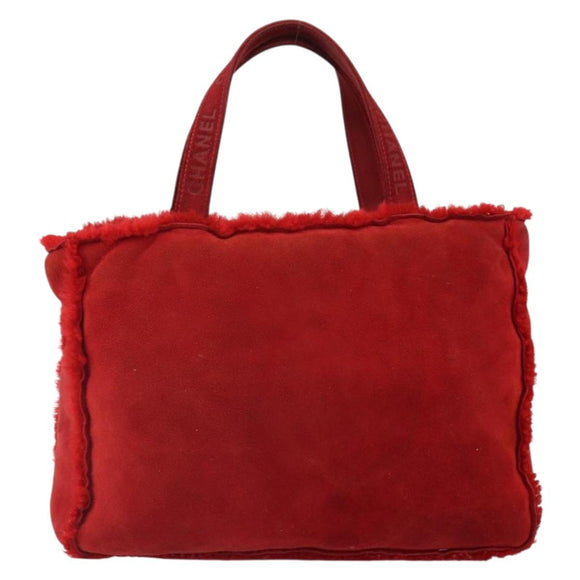 CHANEL Tote Bag Suede Red CC Auth 164529
