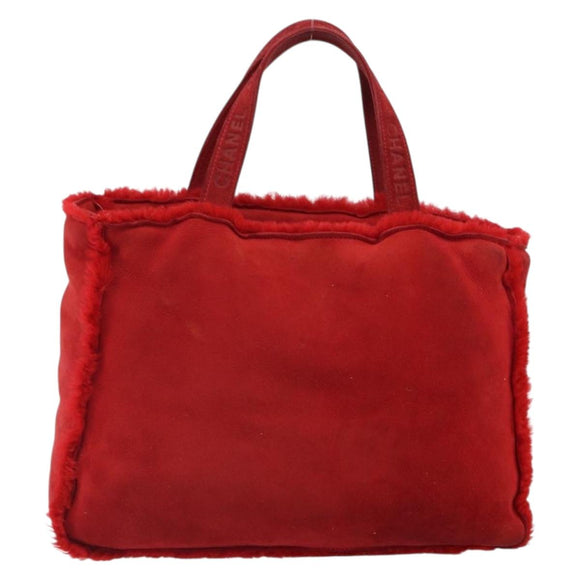 CHANEL Tote Bag Suede Red CC Auth 164529