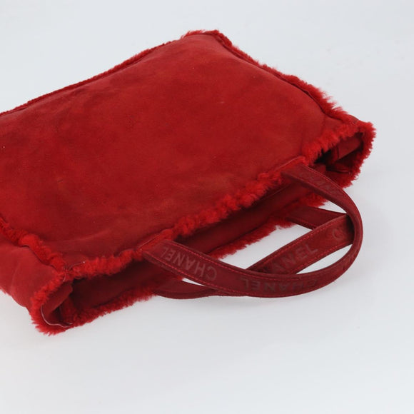 CHANEL Tote Bag Suede Red CC Auth 164529