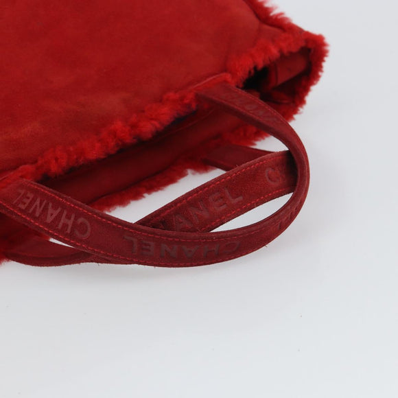 CHANEL Tote Bag Suede Red CC Auth 164529