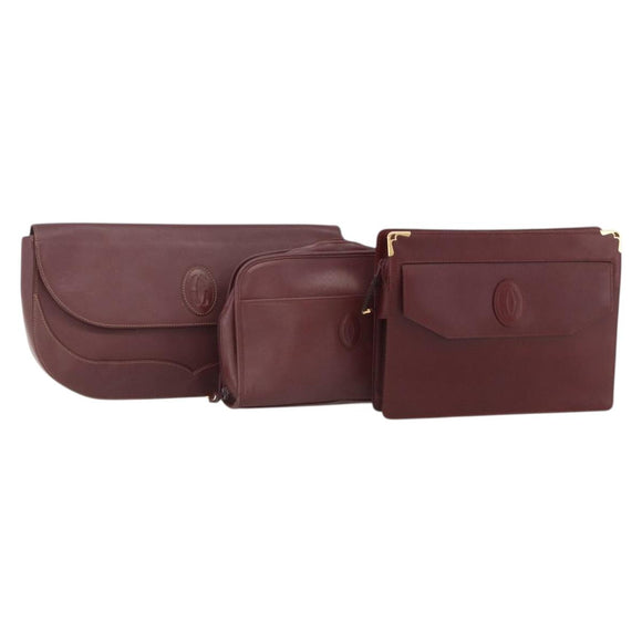 CARTIER Must Line Clutch Bag Leather 3 Set Bordeaux Auth 164633