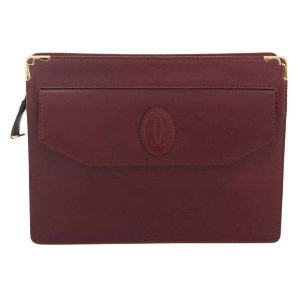 CARTIER Must Line Clutch Bag Leather 3 Set Bordeaux Auth 164633