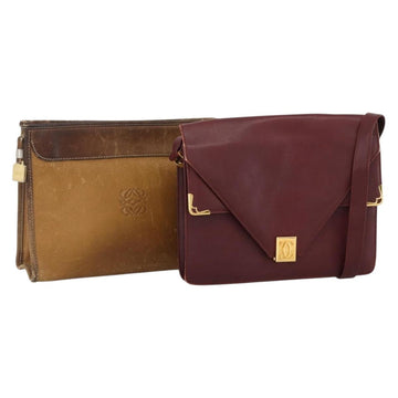 CARTIER Shoulder Bag Leather 2 Set Bordeaux Beige Auth 164635
