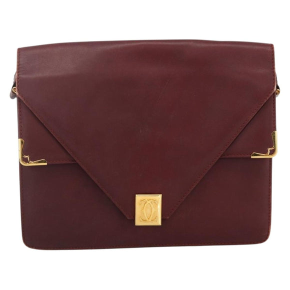 CARTIER Shoulder Bag Leather 2 Set Bordeaux Beige Auth 164635