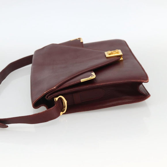 CARTIER Shoulder Bag Leather 2 Set Bordeaux Beige Auth 164635