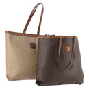 CELINE Macadam Canvas Tote Bag PVC Leather 2 Set Brown Beige Auth 164637-1