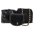 Salvatore Ferragamo Shoulder Bag Canvas Patent leather 3 Set Black Auth 164640-1
