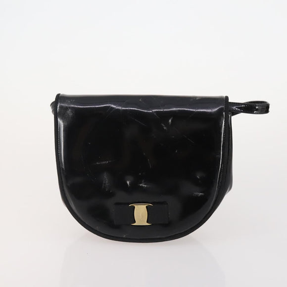 Salvatore Ferragamo Shoulder Bag Canvas Patent leather 3 Set Black Auth 164640