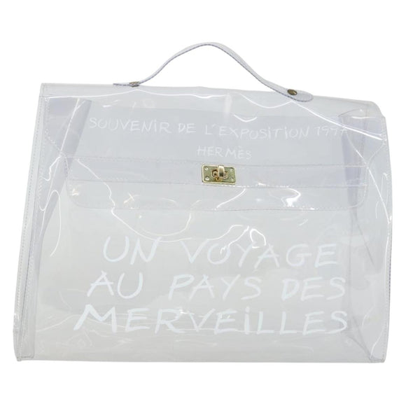 HERMES Vinyl Kelly Hand Bag Vinyl Clear Auth 164684