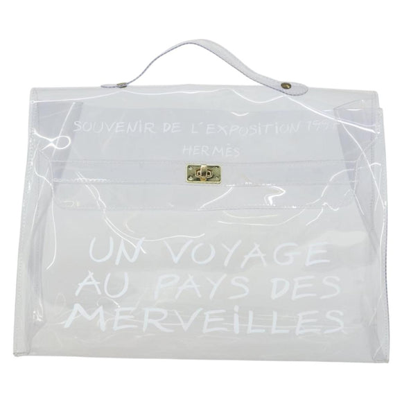 HERMES Vinyl Kelly Hand Bag Vinyl Clear Auth 164684