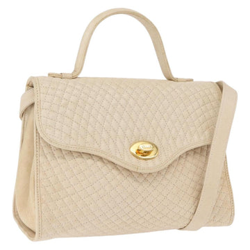 BALLY Hand Bag Leather 2way Ivory Gold Auth 164690