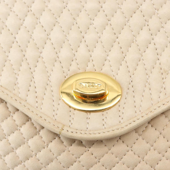 BALLY Hand Bag Leather 2way Ivory Gold Auth 164690