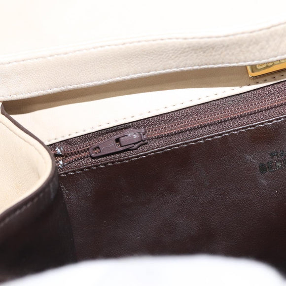 BALLY Hand Bag Leather 2way Ivory Gold Auth 164690