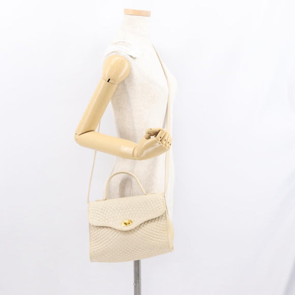 BALLY Hand Bag Leather 2way Ivory Gold Auth 164690