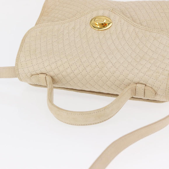 BALLY Hand Bag Leather 2way Ivory Gold Auth 164690