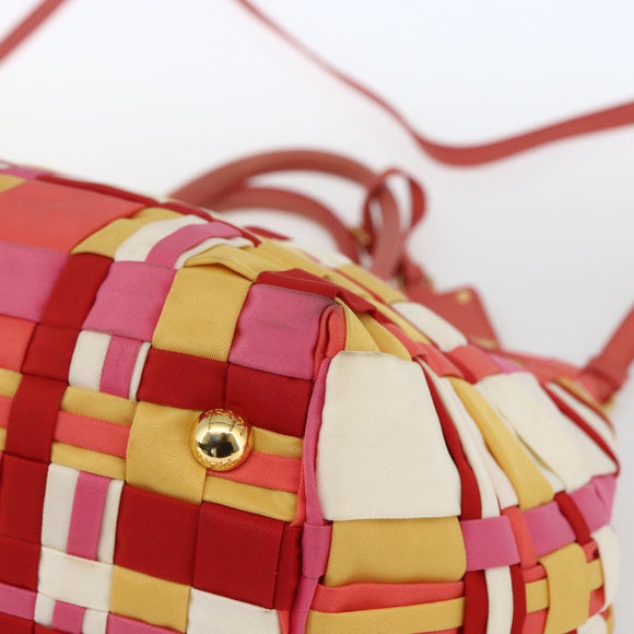 PRADA Hand Bag Nylon 2way Red Gold Auth 164691