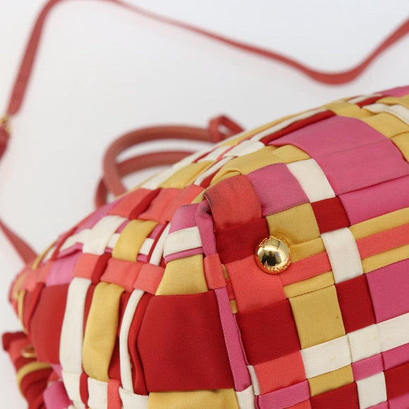 PRADA Hand Bag Nylon 2way Red Gold Auth 164691
