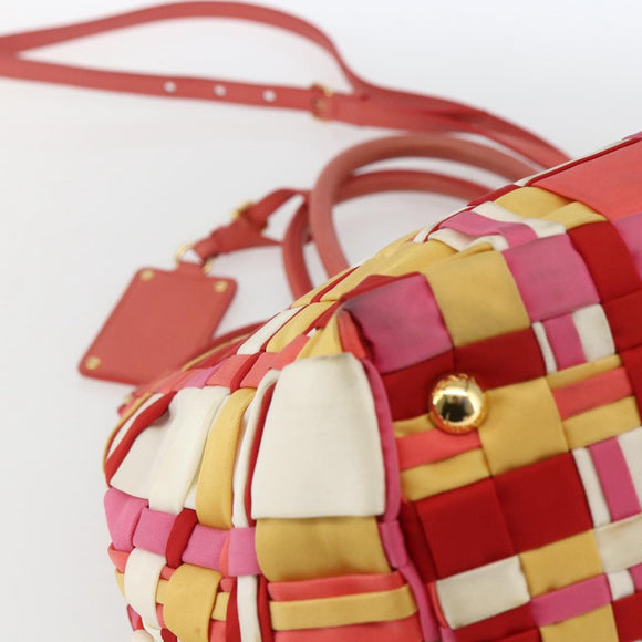 PRADA Hand Bag Nylon 2way Red Gold Auth 164691