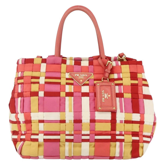 PRADA Hand Bag Nylon 2way Red Gold Auth 164691