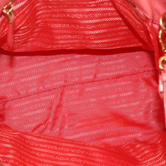 PRADA Hand Bag Nylon 2way Red Gold Auth 164691