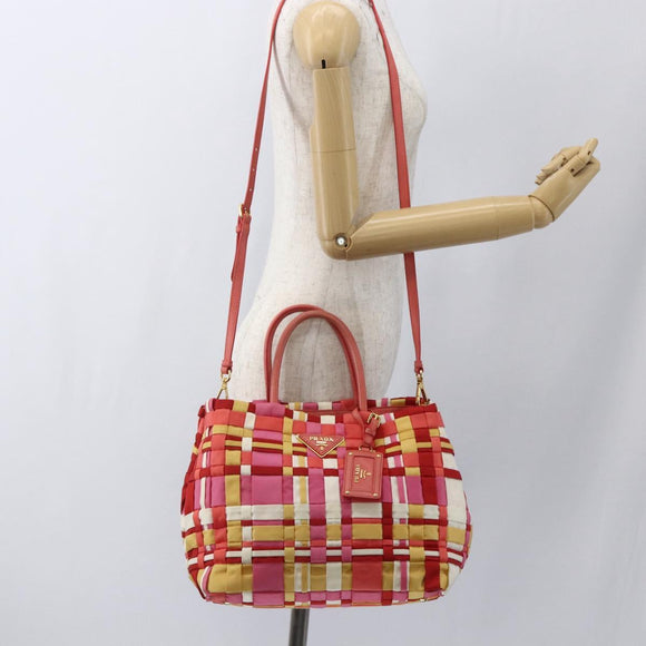 PRADA Hand Bag Nylon 2way Red Gold Auth 164691