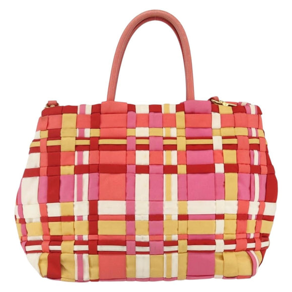 PRADA Hand Bag Nylon 2way Red Gold Auth 164691