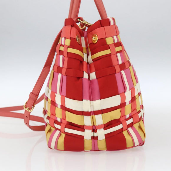 PRADA Hand Bag Nylon 2way Red Gold Auth 164691
