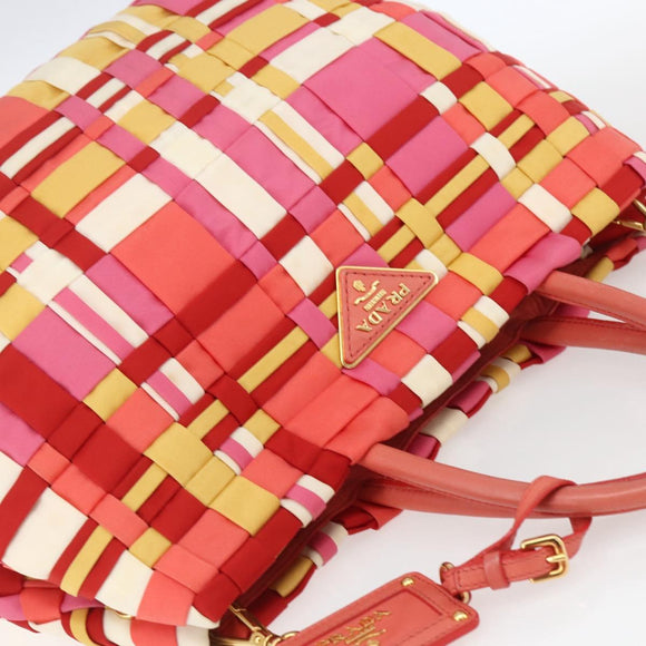 PRADA Hand Bag Nylon 2way Red Gold Auth 164691