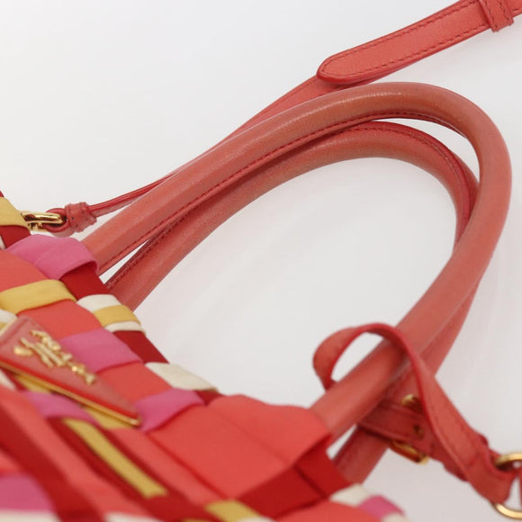 PRADA Hand Bag Nylon 2way Red Gold Auth 164691