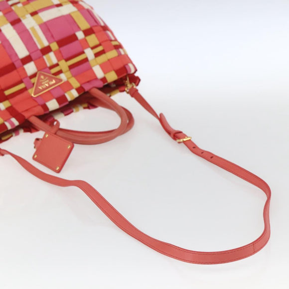 PRADA Hand Bag Nylon 2way Red Gold Auth 164691