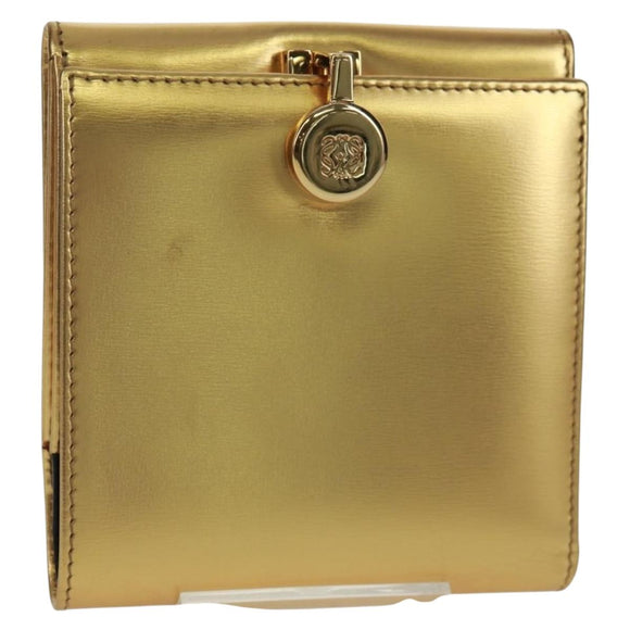 LOEWE Anagram Compact Wallet Leather Gold Silver Auth 164706V
