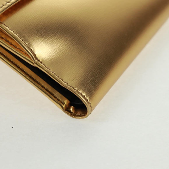 LOEWE Anagram Compact Wallet Leather Gold Silver Auth 164706V