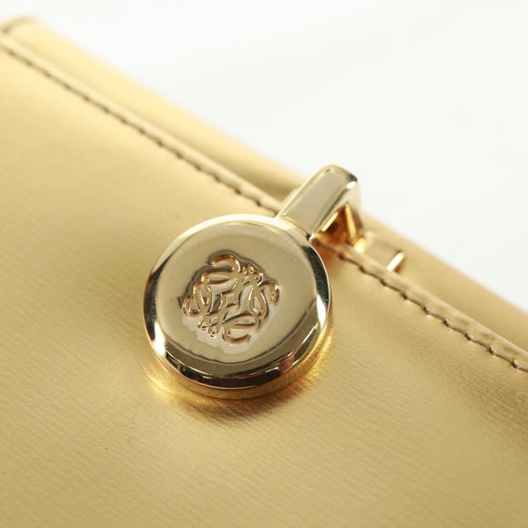 LOEWE Anagram Compact Wallet Leather Gold Silver Auth 164706V
