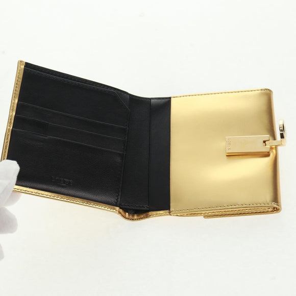 LOEWE Anagram Compact Wallet Leather Gold Silver Auth 164706V