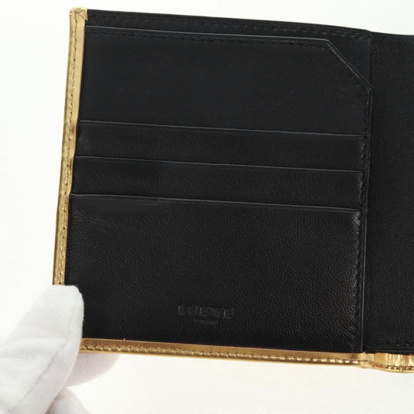 LOEWE Anagram Compact Wallet Leather Gold Silver Auth 164706V