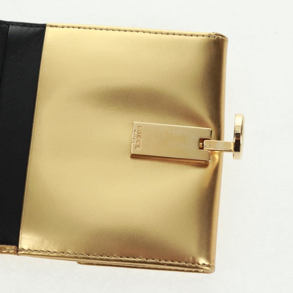 LOEWE Anagram Compact Wallet Leather Gold Silver Auth 164706V