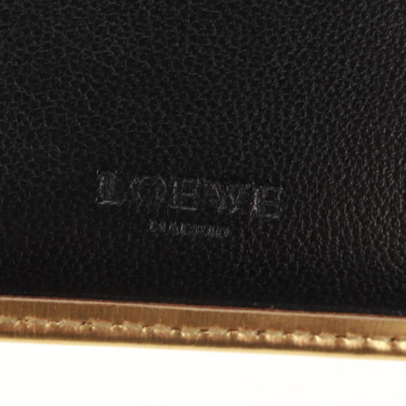 LOEWE Anagram Compact Wallet Leather Gold Silver Auth 164706V