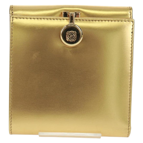 LOEWE Anagram Compact Wallet Leather Gold Silver Auth 164706V