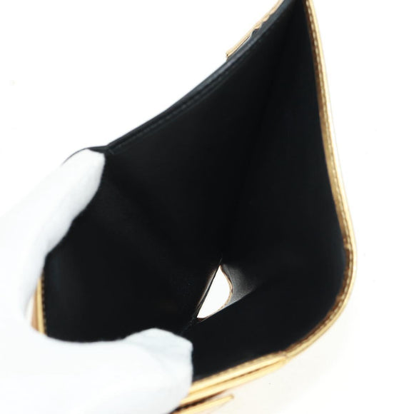 LOEWE Anagram Compact Wallet Leather Gold Silver Auth 164706V