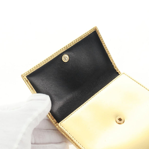 LOEWE Anagram Compact Wallet Leather Gold Silver Auth 164706V