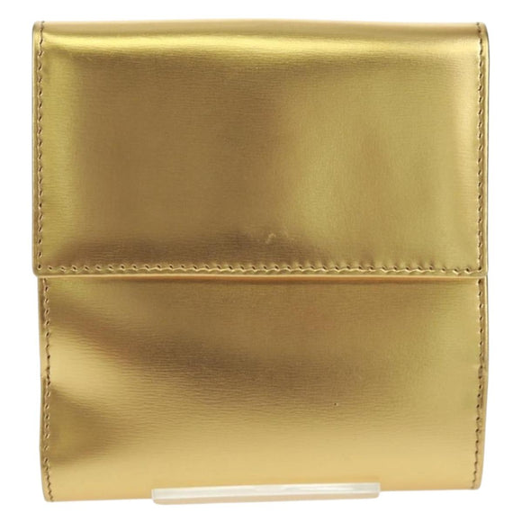 LOEWE Anagram Compact Wallet Leather Gold Silver Auth 164706V