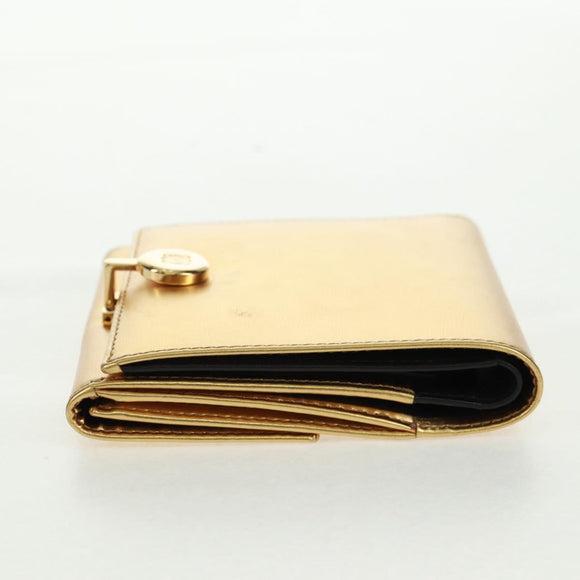 LOEWE Anagram Compact Wallet Leather Gold Silver Auth 164706V