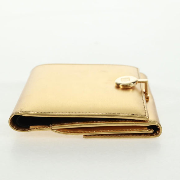 LOEWE Anagram Compact Wallet Leather Gold Silver Auth 164706V