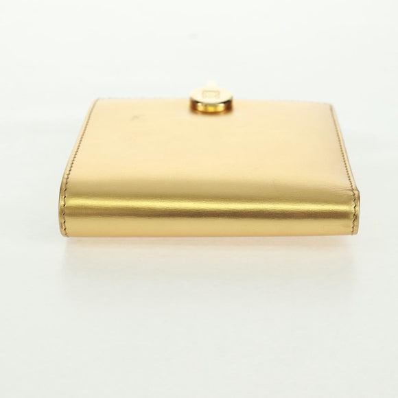 LOEWE Anagram Compact Wallet Leather Gold Silver Auth 164706V