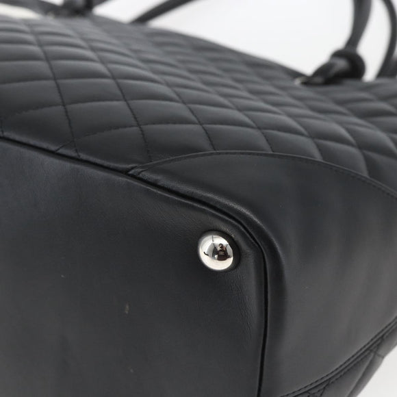 CHANEL Cambon Line Matelasse Tote Bag Leather Black Silver CC Auth 164709SM
