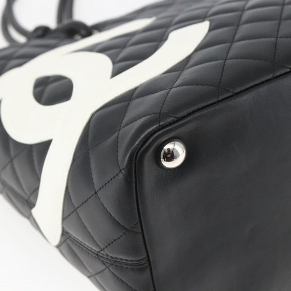 CHANEL Cambon Line Matelasse Tote Bag Leather Black Silver CC Auth 164709SM