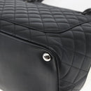 CHANEL Cambon Line Matelasse Tote Bag Leather Black Silver CC Auth 164709SM-12