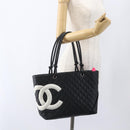 CHANEL Cambon Line Matelasse Tote Bag Leather Black Silver CC Auth 164709SM-25