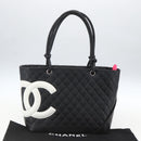 CHANEL Cambon Line Matelasse Tote Bag Leather Black Silver CC Auth 164709SM-26